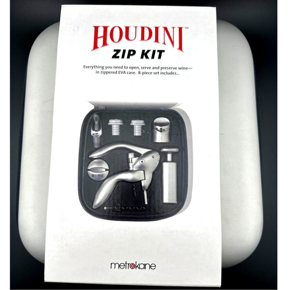 Houdini Zip Kit‎ 8-Piece Wine Bottle Opener Set Open Box Never Used With Case